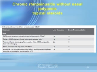 Chronic rhinosinusitis without nasal
polyposis
topical steroids

GP Trainees 27/11/13,
Education Centre RPH

45

 