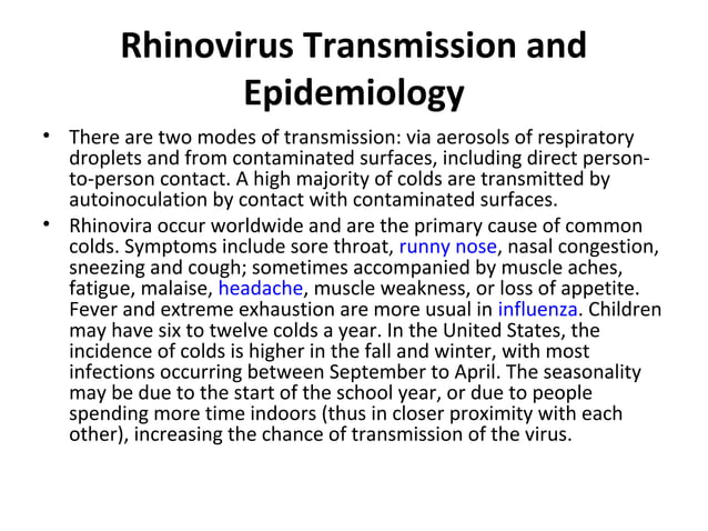 Rhinovirus | PPT | Infectious Diseases | Diseases and Conditions