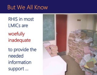 But We All Know
RHIS in most
LMICs are
woefully
inadequate
to provide the
needed
information
support ...
 
