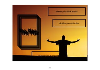 http://flickr.com/photos/xabier-martinez/225627841/
The PlanThe PlanThe PlanThe PlanThe PlanThe PlanThe Plan
Changes once you start
Guides you activities
Makes you think ahead
133
 