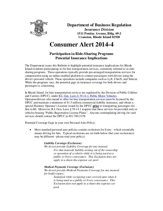 State insurance agency ridesharing warnings Rhode island