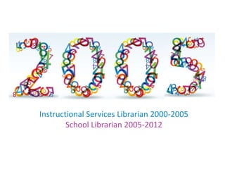 Instructional Services Librarian 2000-2005
        School Librarian 2005-2012
 