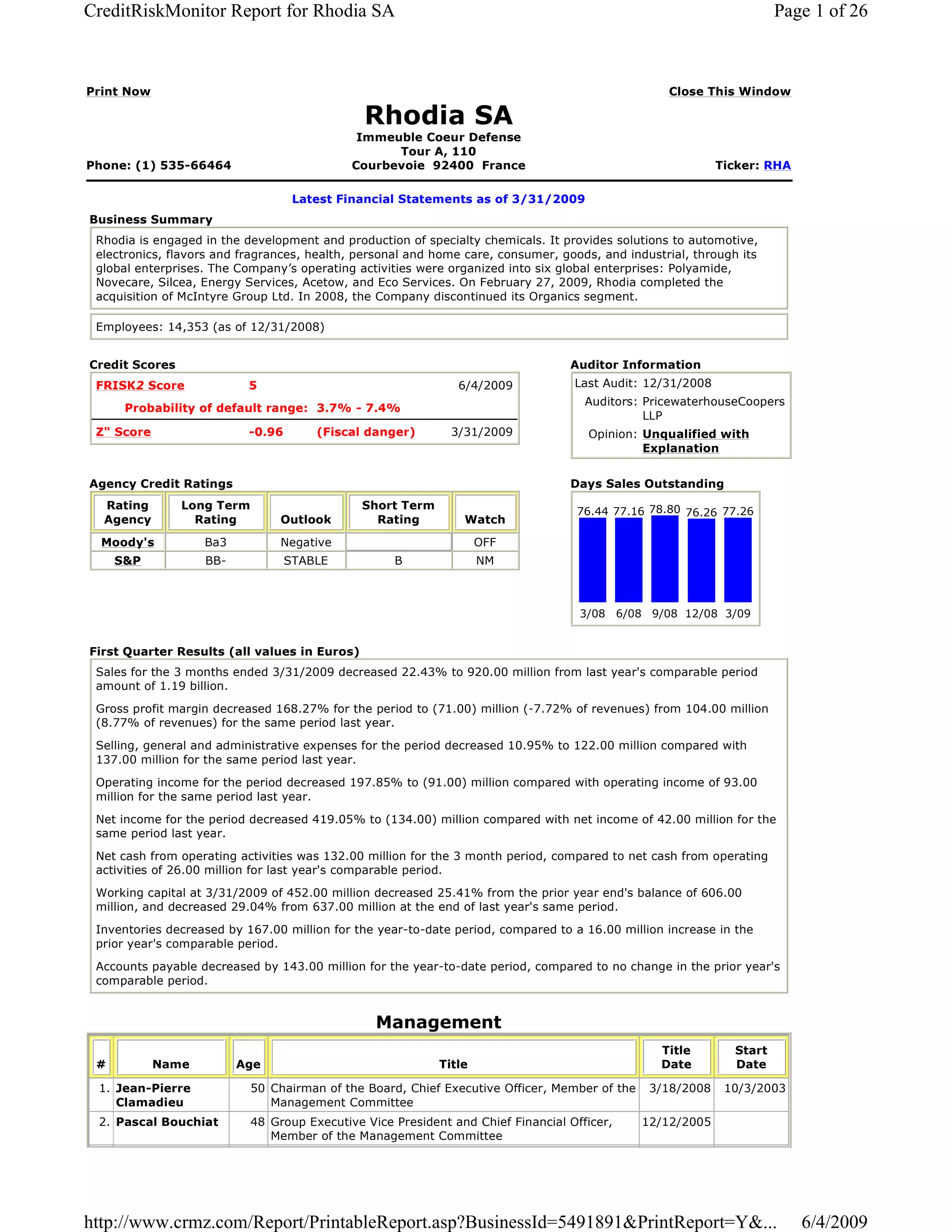 Rhode Financial Performance Rhodia Sa | PDF