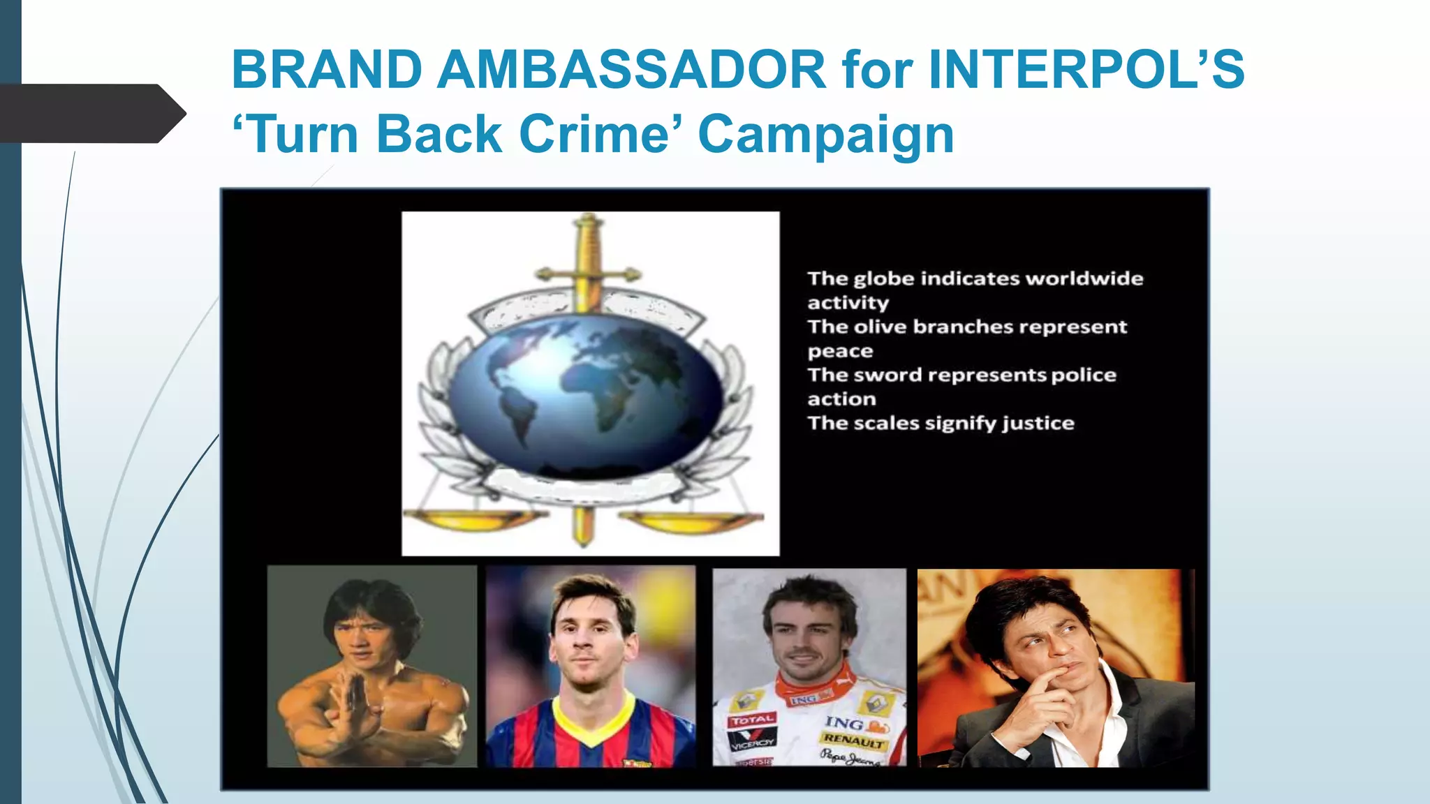 BRAND AMBASSADOR for INTERPOL’S 
‘Turn Back Crime’ Campaign 
 