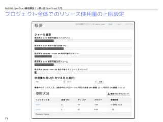 33
Red Hat OpenStack徹底解説！〜第一部 OpenStack入門
プロジェクト全体でのリソース使用量の上限設定
 