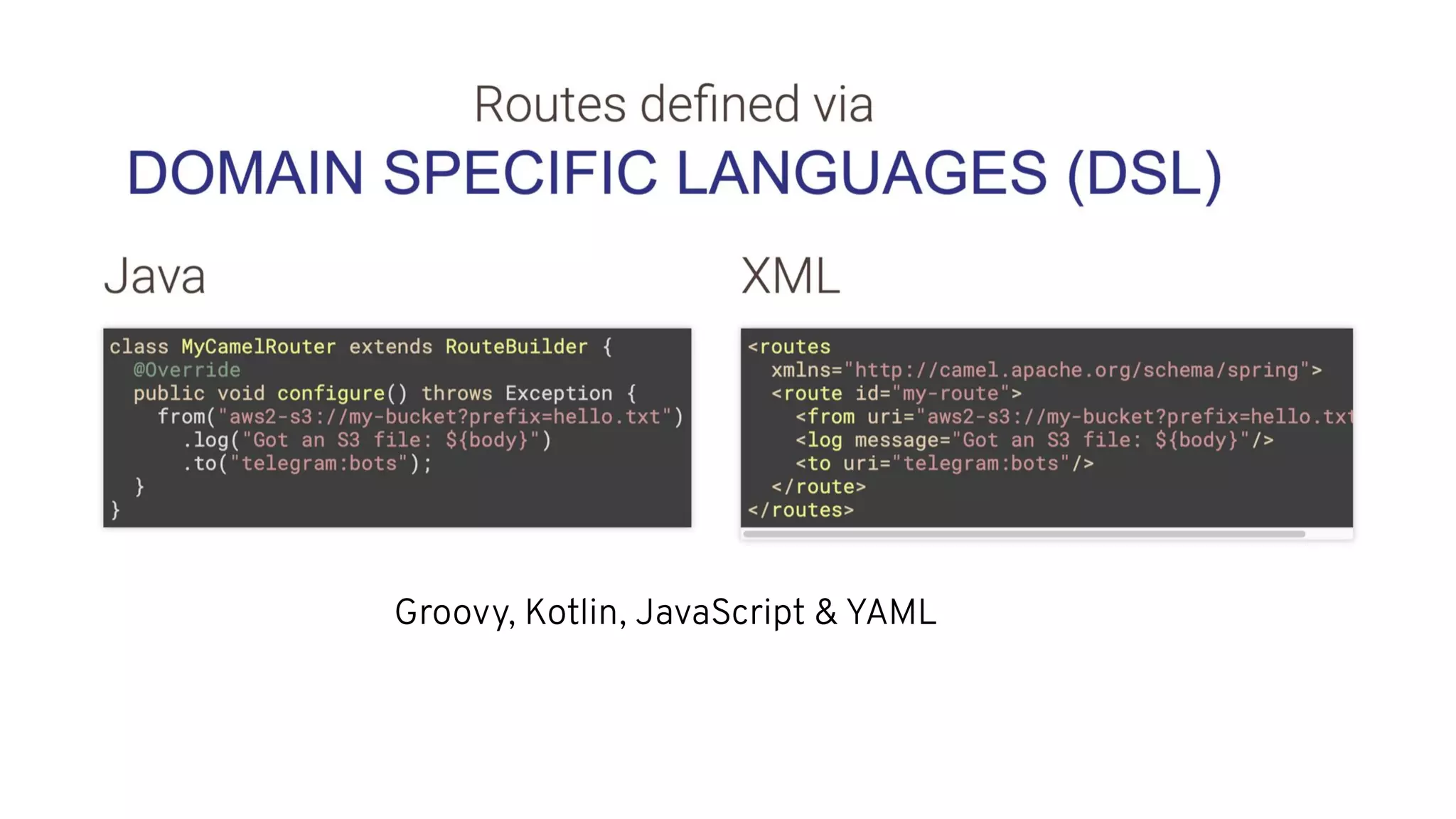 Groovy, Kotlin, JavaScript & YAML
 