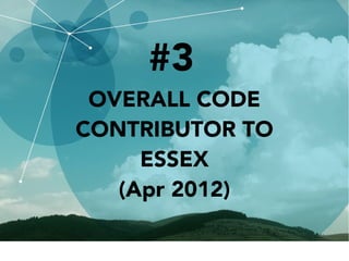 #3
OVERALL CODE
CONTRIBUTOR TO
ESSEX
(Apr 2012)
 
