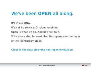 RED HAT OPENSTACK | 2013DOC144908-20130524r3
RED HAT OPENSTACK | 2013
 