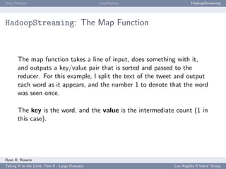 Map/Reduce                                        mapReduce            HadoopStreaming




HadoopStreaming: The Map Functi...