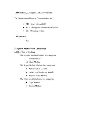 Software Design Specification For Smart Internet Cafe