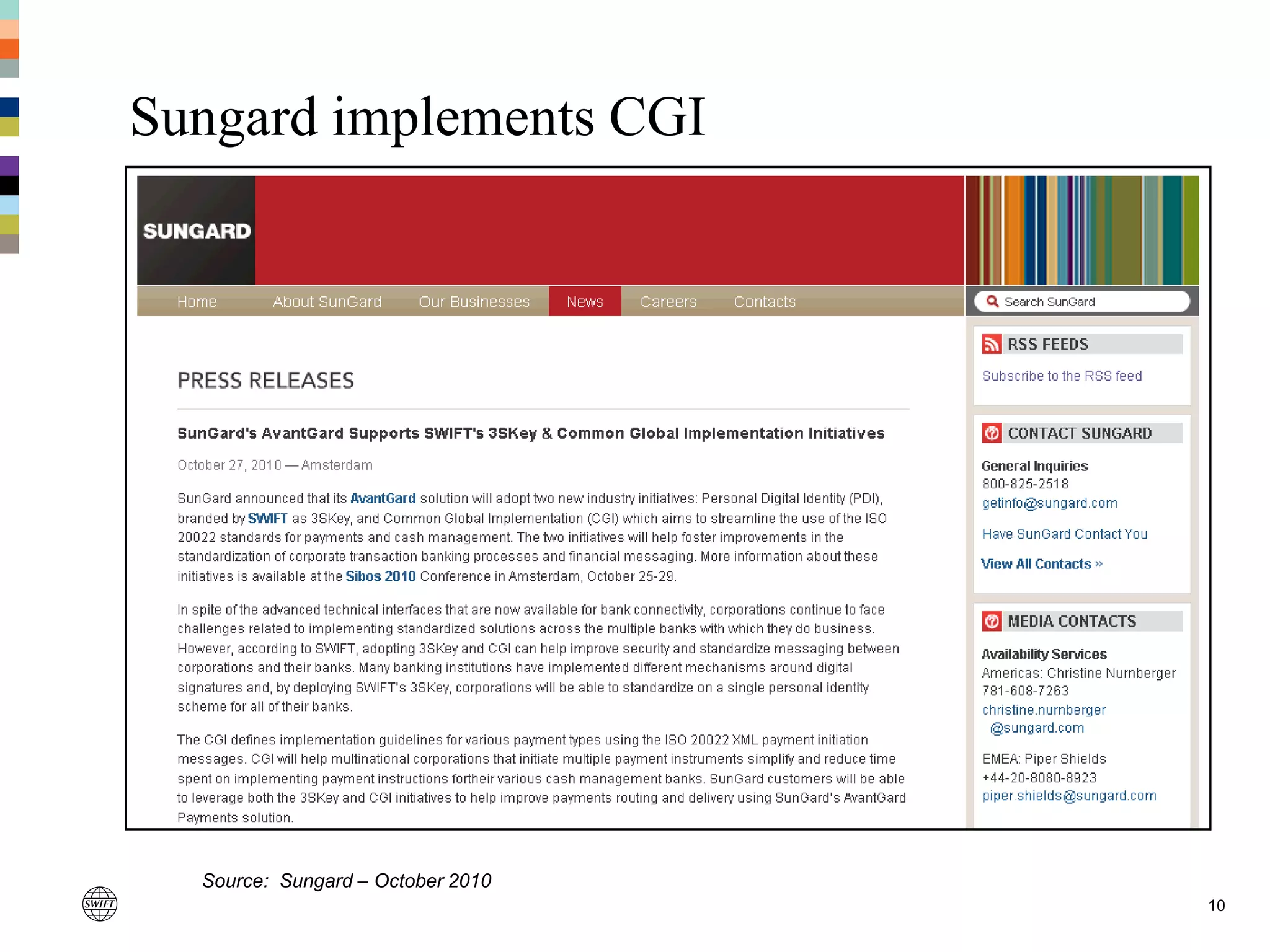 10
Sungard implements CGI
Source: Sungard – October 2010
 