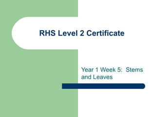 RHS Level 2 Certificate
Year 1 Week 5: Stems
and Leaves
 