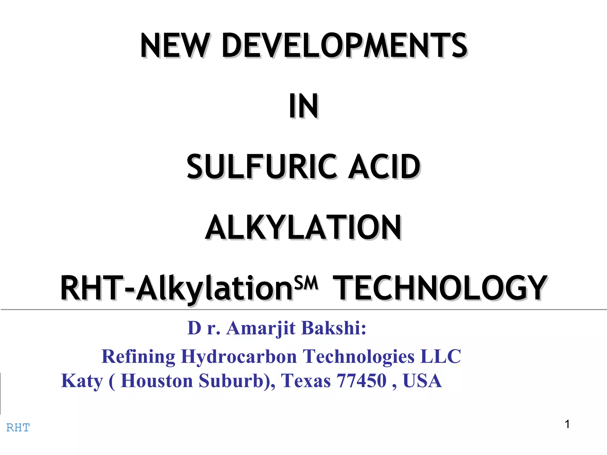Rht Sulfuric Acid Alkylation Rht Presentation Revision 1 | PPT