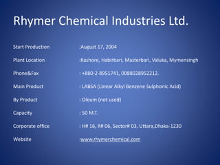 LABSA / LAS Production By Rhymer Chemical Industries Ltd