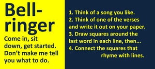 Rhyme scheme with bellringer, samples to work through, ayg questions ...