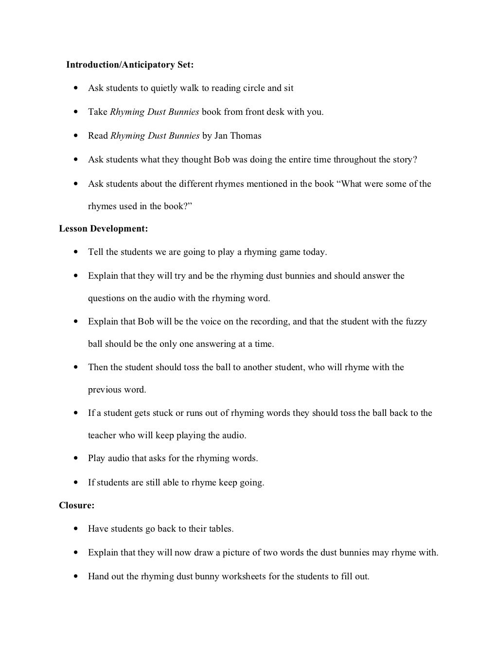 Rhyming lesson plan