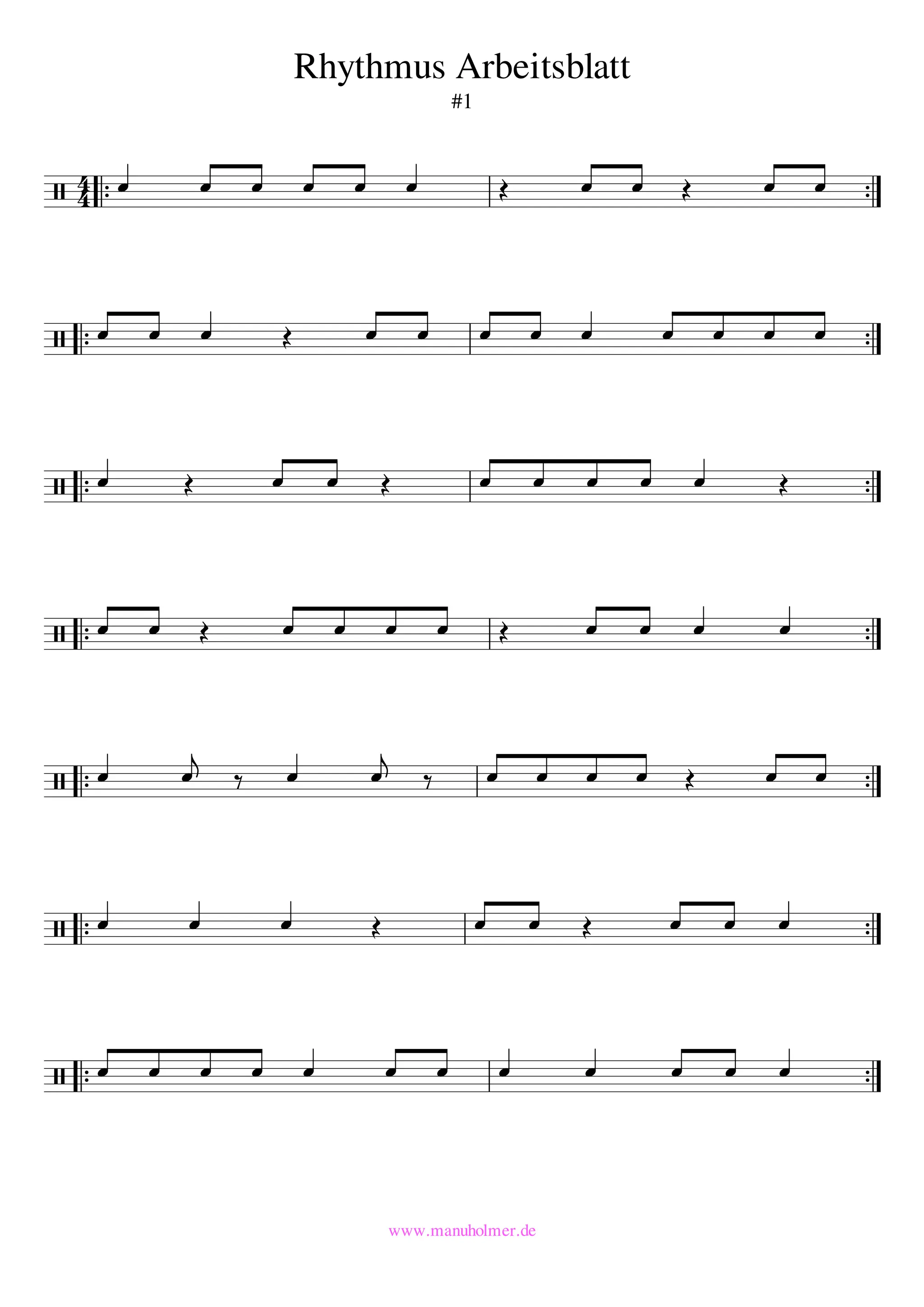 Rhythmus Rhythmusübungen Klatschzettel mit einfachen Notenwerten und ...