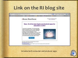 Link on the RI blog site
Includes both consumer and producer apps
 