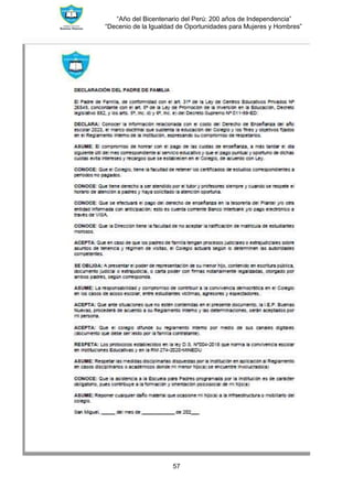 “Año del Bicentenario del Perú: 200 años de Independencia”
“Decenio de la Igualdad de Oportunidades para Mujeres y Hombres”
57
 