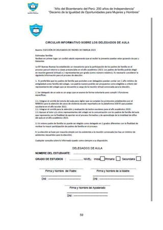 “Año del Bicentenario del Perú: 200 años de Independencia”
“Decenio de la Igualdad de Oportunidades para Mujeres y Hombres”
59
 