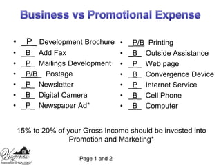 Identify additional sources of businessExercise OneDefining Business and Promotional Expenses 
