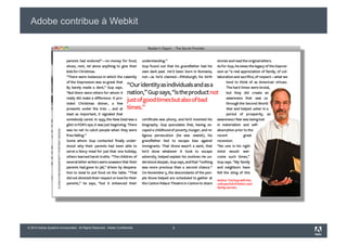 Adobe contribue à Webkit




© 2010 Adobe Systems Incorporated. All Rights Reserved. Adobe Confidential.   3
 