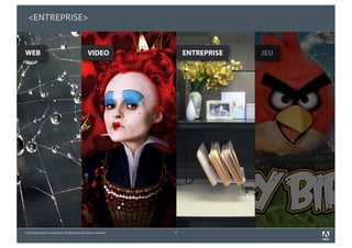 <ENTREPRISE>


WEB                                                      VIDEO                    ENTREPRISE   JEU




©2010 Adobe Systems Incorporated. All Rights Reserved. Adobe Confidential.   15
 