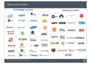 Open Screen Project

                     Technologic partners                                     Content providers




© 2010 Adobe Systems Incorporated. All Rights Reserved. Adobe Confidential.
 