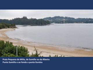 Praia Pequena de Miño, de Sumiño ou da Ribeira
Punta Sumiño e ao fondo a punta Xurelos
 