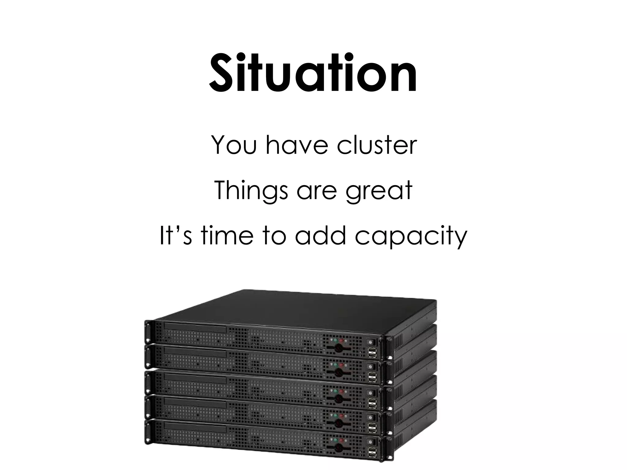 Situation You have cluster Things are great It’s time to add capacity 
