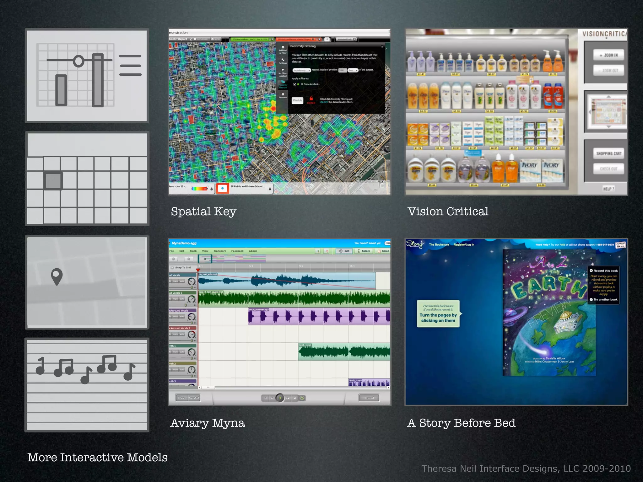 Spatial Key   Vision Critical




                          Aviary Myna   A Story Before Bed

More Interactive Models
                                          Theresa Neil Interface Designs, LLC 2009-2010
 