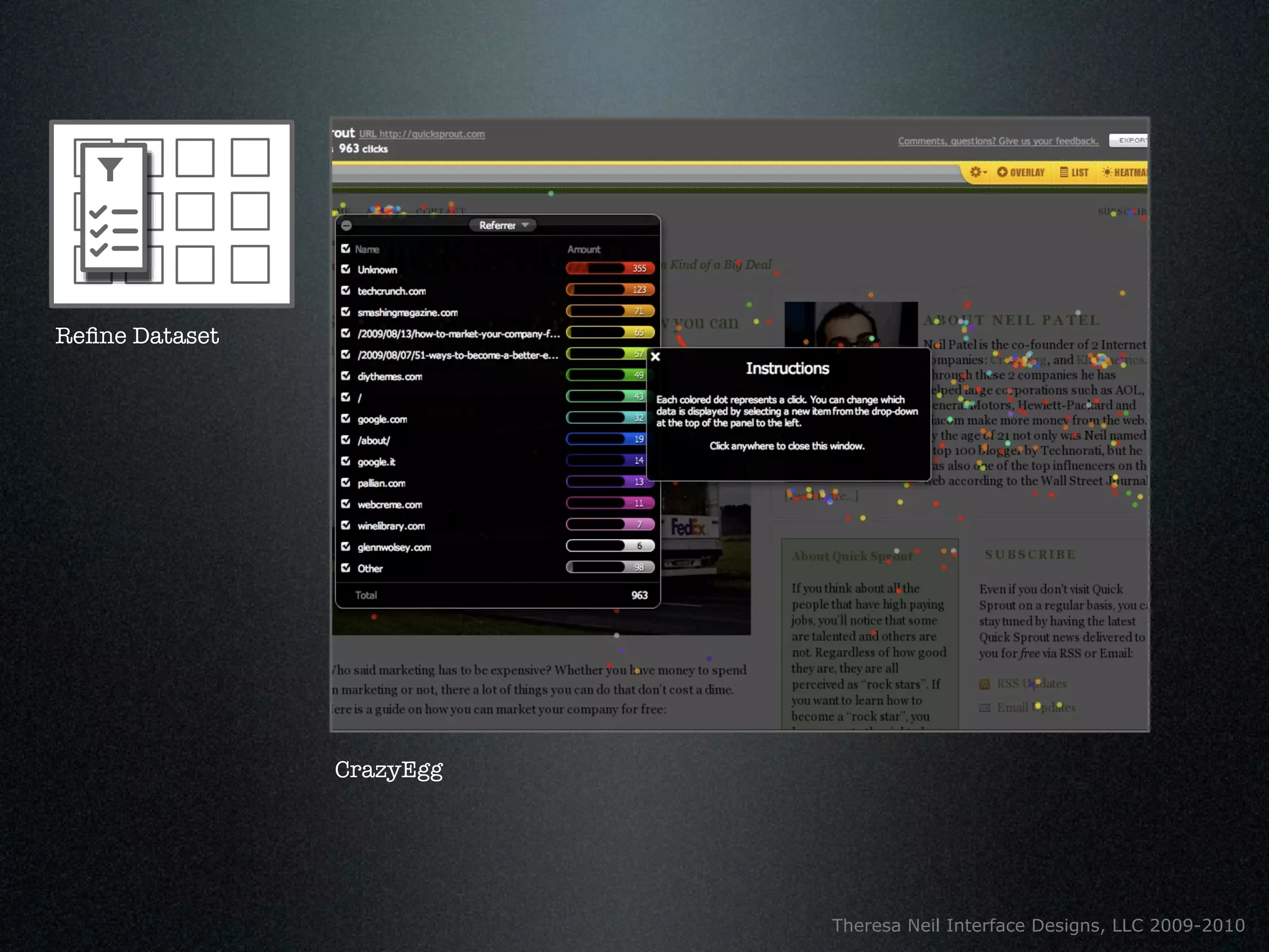 Reﬁne Dataset




                CrazyEgg




                           Theresa Neil Interface Designs, LLC 2009-2010
 