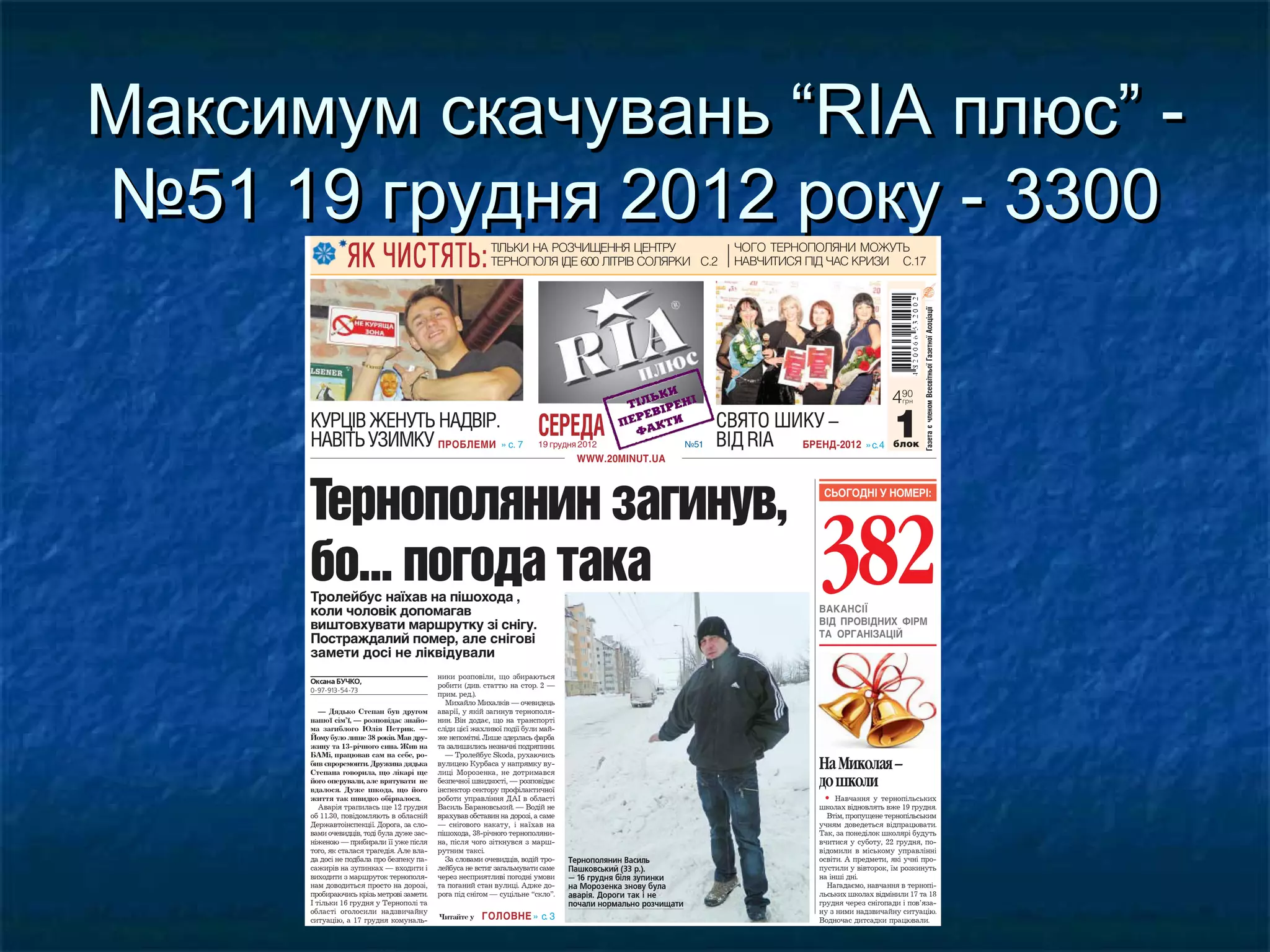 Максимум скачувань “RIA плюс” -
№51 19 грудня 2012 року - 3300
 