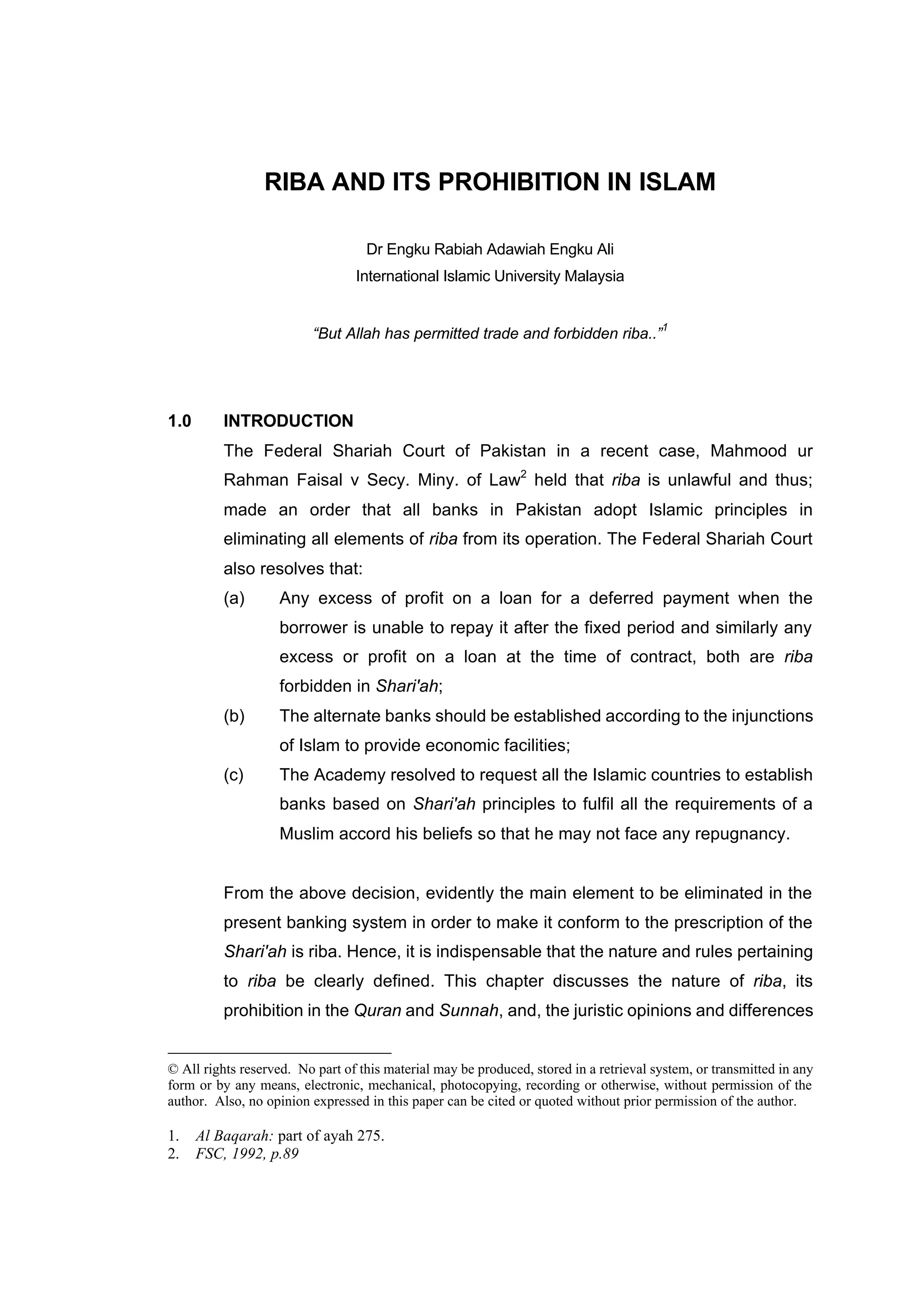 Riba and its prohibition | PDF