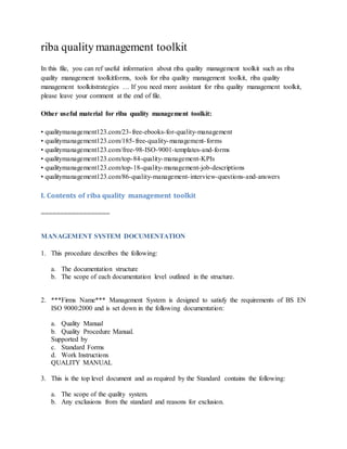 Manula Riba Riba quality management toolkit | DOCX