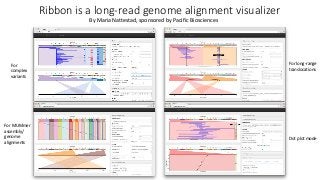 Ribbon is a long-read genome alignment visualizer
For
complex
variants
For MUMmer
assembly/
genome
alignments
For long-range
translocations
Dot plot mode
By Maria Nattestad, sponsored by Pacific Biosciences
 