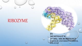 RIBOZYME
BY
MUMTHAS P K
2nd MSc. MICROBIOLOGY
KANNUR UNIVERSITY CAMPUS,
PALAYAD
 