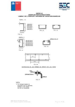 Pliego Técnico Normativo RIC N° 04
SEC - División de Ingeniería de Electricidad P á g i n a 79 | 90
ANEXO 4.6
BANDEJAS PORTACONDUCTORES
LAMINA 1 DE 3. PERFILES Y SISTEMAS DE TAPAS PARA BANDEJAS
 