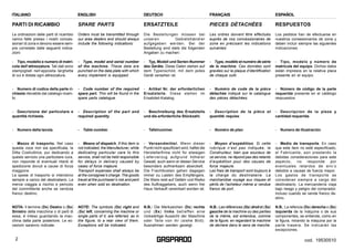 G2 cod. 19530510
PARTI DI RICAMBIO
Le ordinazioni delle parti di ricambio
vanno fatte presso i nostri conces-
sionari di z...