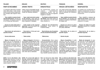2 G
PARTI DI RICAMBIO
Le ordinazioni delle parti di ricambio
vanno fatte presso i nostri conces-
sionari di zona e devono ...