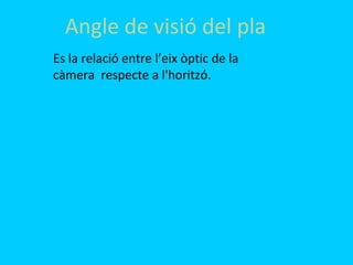 Angle de visió del pla Es la relació entre l’eix òptic de la càmera  respecte a l'horitzó. N’hi ha de 3 tipus: 