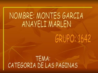 NOMBRE: MONTES GARCIA ANAYELI MARLEN GRUPO: 1642 TEMA:  CATEGORIA DE LAS PAGINAS 