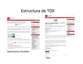 Estructura de TDX
Departamentos e faculdades
Teses
 