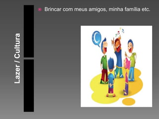  Brincar com meus amigos, minha família etc.
 
