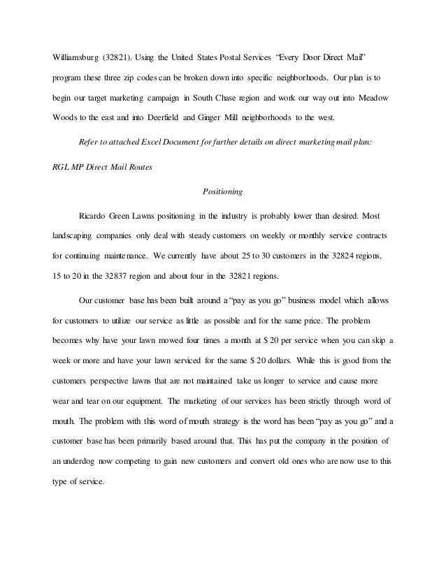 Ricardo's Green Lawns Marketing Plan ... 10. - Ricardo's Green Lawns Marketing Plan