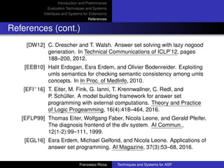 A Survey of Evaluation Techniques and Systems for Answer Set ...