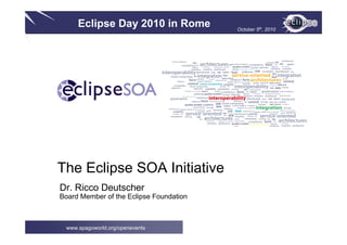 Eclipse Day 2010 in Rome            October 5th, 2010




[Company logo]




The Eclipse SOA Initiative
Dr. Ricco Deutscher
Board Member of the Eclipse Foundation



 www.spagoworld.org/openevents
 