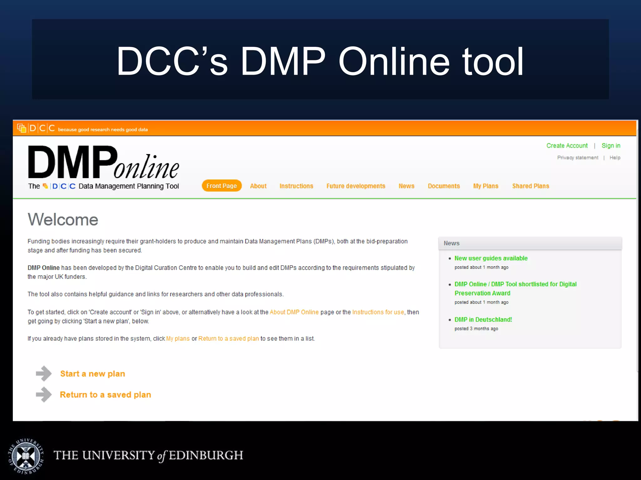 DCC’s DMP Online tool
 