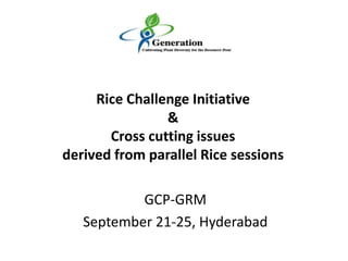 GCP-GRM
September 21-25, Hyderabad
Rice Challenge Initiative
&
Cross cutting issues
derived from parallel Rice sessions
 