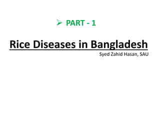 Syed Zahid Hasan, SAU
Rice Diseases in Bangladesh
 PART - 1
 